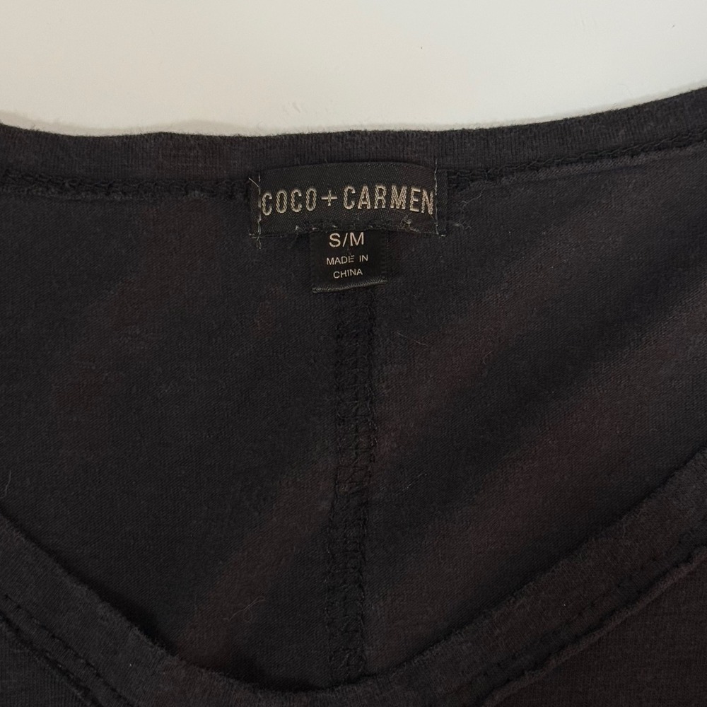 Womens Black S/M Exposed Seam V Neck Casual Grunge Goth Loungewear Neutral Basic - Picture 4 of 7